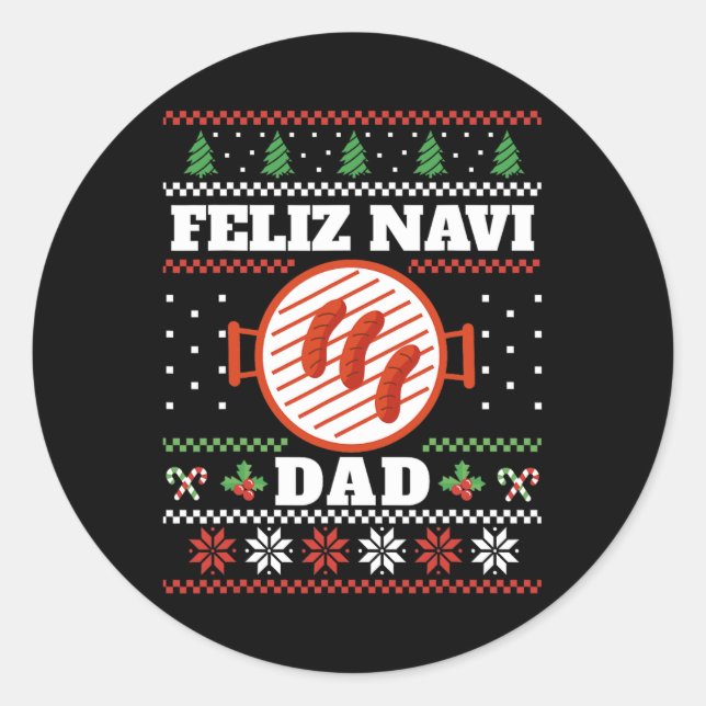 Funny Vater Weihnachten Grillen Feliz Navi Vater U Runder Aufkleber (Vorderseite)