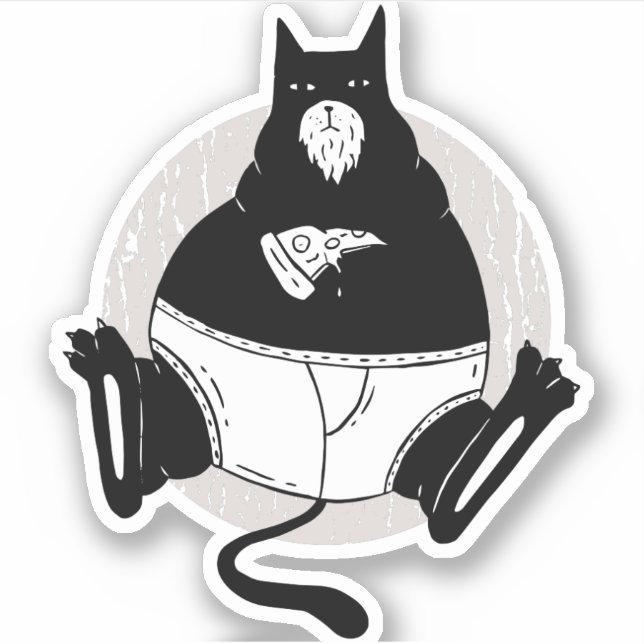Funny Vathers Day Fett Cat Vater Eating Pizza Cart Aufkleber (Vorderseite)
