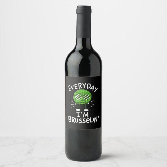 Funny Vegan Brussels Sprossen Weinetikett (Vorderseite)