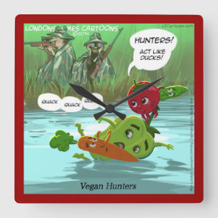 Funny Vegan Hunter Square Wall Clock Quadratische Wanduhr