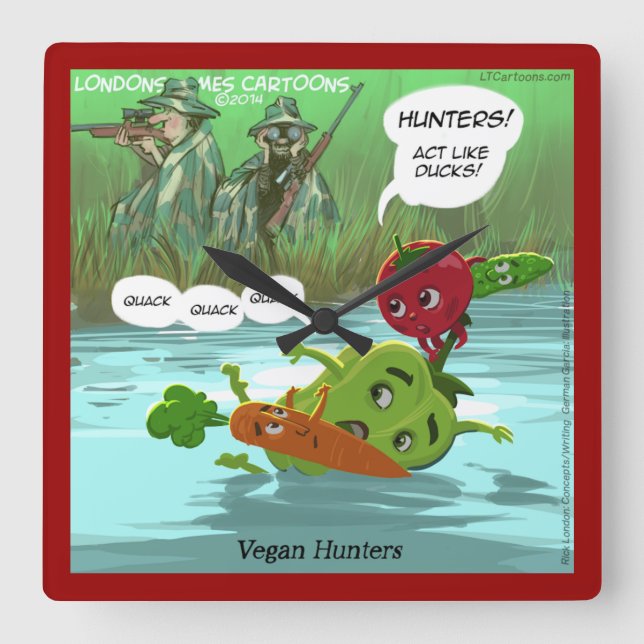 Funny Vegan Hunter Square Wall Clock Quadratische Wanduhr (Vorderseite)