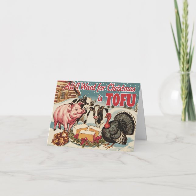 Funny Vegan Vegetarian Christmas Tofu Karte (Vorderseite)