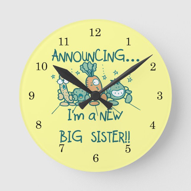 Funny Veggies New Big Sister Runde Wanduhr (Vorderseite)