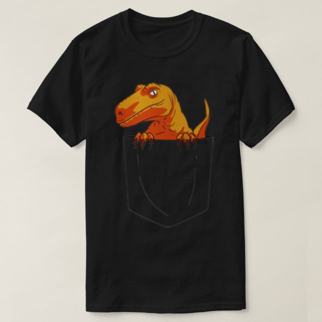 Funny Velociraptor Raptor in Pocket Dinosaur Long T-Shirt (Design vorne)