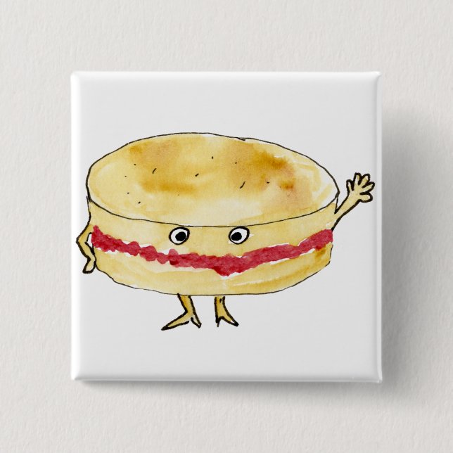 Funny Victoria Sponge Cake Quirky Niedlicher Carto Button (Vorderseite)