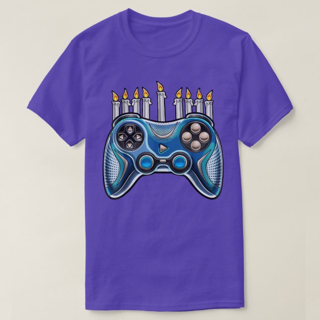 Funny Video Game Controller Hanukkah Menorah Candl T-Shirt (Design vorne)