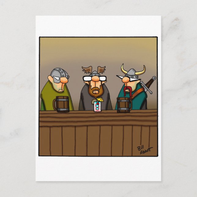 Funny Viking Drinks Cartoon Postkarte (Vorderseite)