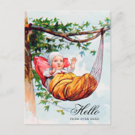 Funny Vintag Baby Wave Hi in Hammock Art Postkarte
