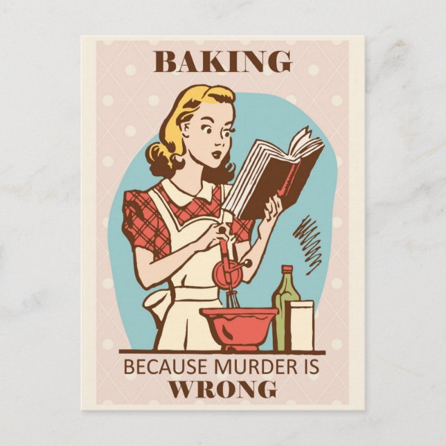 Funny Vintag Baking Woman Postkarte (Vorderseite)