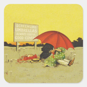 Funny Vintag Beach Regenschirm Liebhaber Quadratischer Aufkleber
