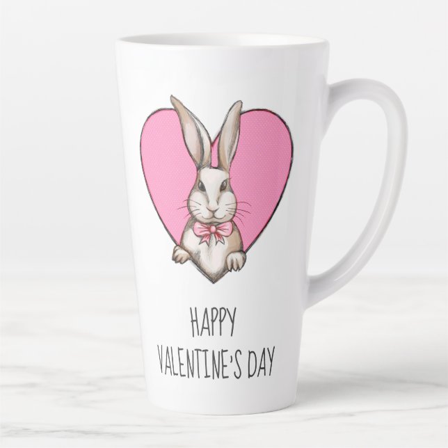 Funny Vintag Bunny & Heart Custom Valentinstag Milchtasse (Rechts)