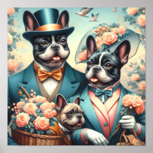 Funny Vintag French Bulldog Painting Poster