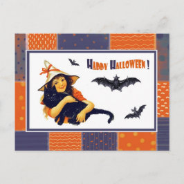 Funny Vintag Girl Halloween Postcard Postkarte