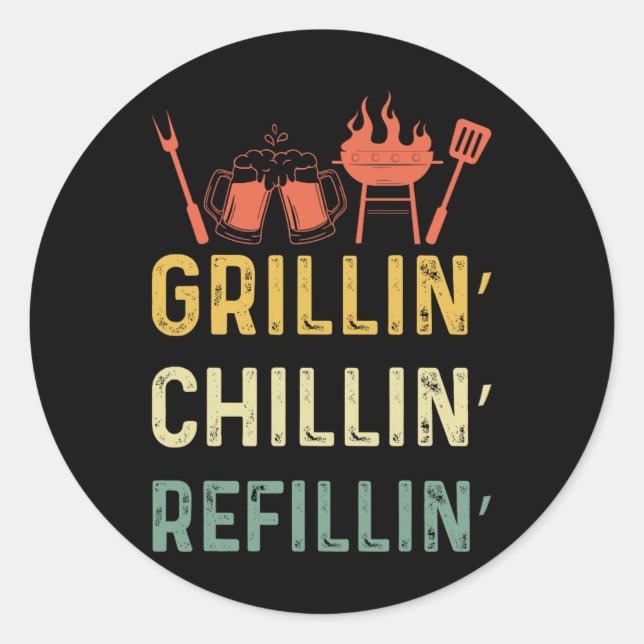 Funny Vintag Grill Vater - Grillabfüllung Runder Aufkleber (Vorderseite)