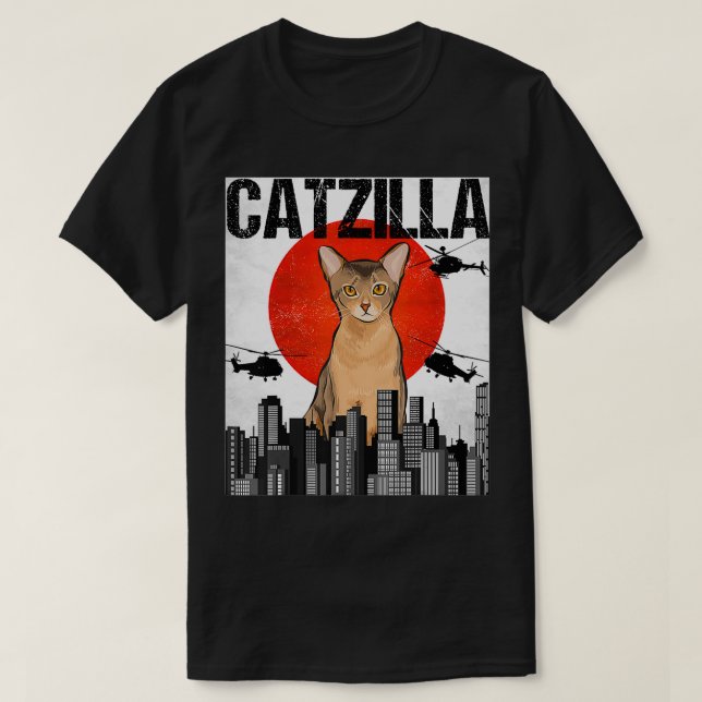 Funny Vintag Japanisch Catzilla Abyssinian Cat T-Shirt (Design vorne)