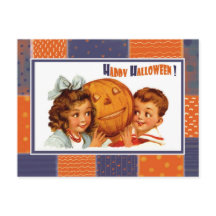 Funny Vintag Kids Halloween Postkarten