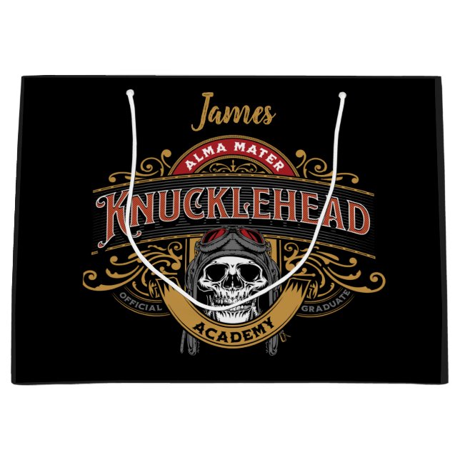 Funny Vintag Knucklehead Academy Skull Große Geschenktüte (Vorderseite)
