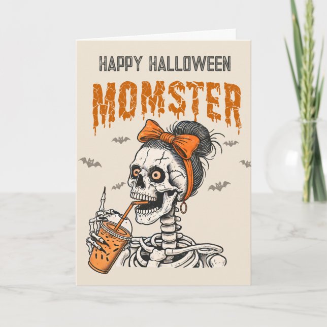 Funny Vintag Momster Skeleton Halloween Feiertagskarte (Vorderseite)