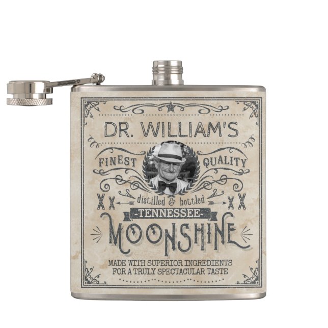 Funny Vintag Moonshine Hillbilly Medicine Custom Flachmann (Geöffnet)
