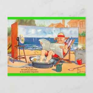 Funny Vintag Pandemic Stayation Man Altered Copy Postkarte