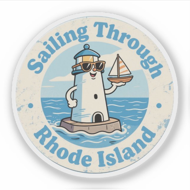 Funny Vintag Rhode Island Lighthouse Sailboat Aufkleber (Vorderseite)