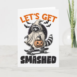 Funny Vintag Themed Raccoon Skateboard Halloween Feiertagskarte
