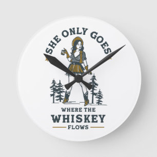 Funny Vintag Western Cowgirl Whiskey Lover Runde Wanduhr