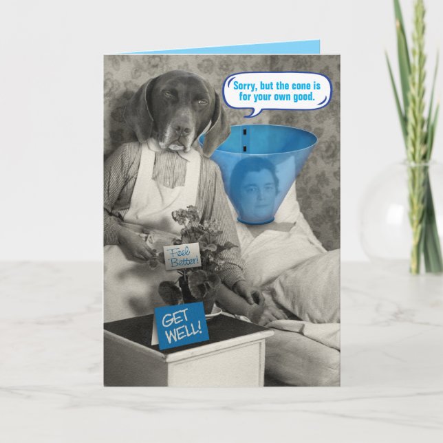 Funny Vintage Dog Nurse Patient With Cone Karte (Vorderseite)
