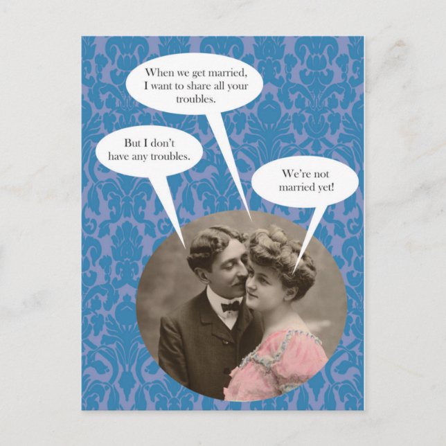 Funny Vintage Verlobung Postkarte (Vorderseite)