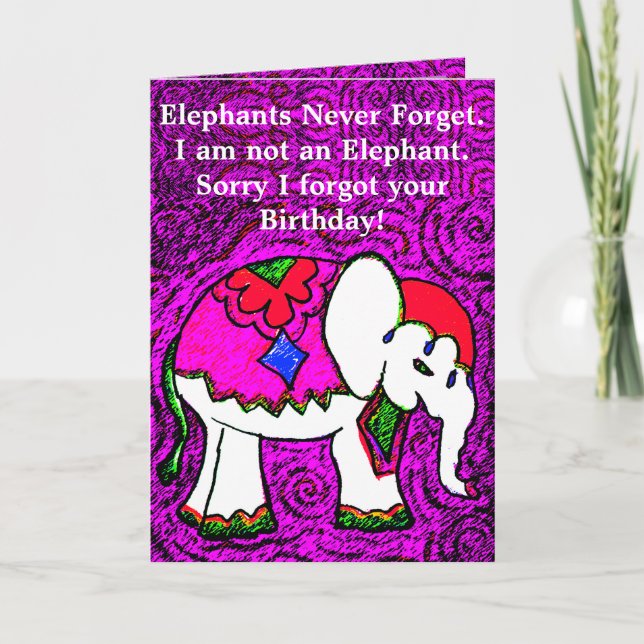 Funny Violet Elephant Belt Carte Anniversaire (Devant)