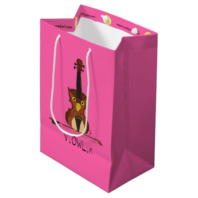 Funny Violin Niedlich Owl Musiker Kinder Musik Mittlere Geschenktüte (Vorderseite Schrägansicht)