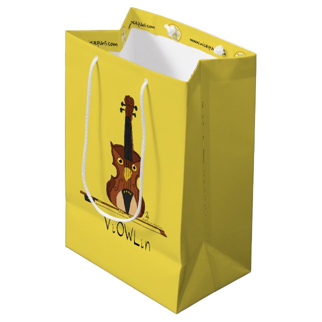 Funny Violin Niedlich Owl Musiker Kinder Musik Mittlere Geschenktüte (Vorderseite Schrägansicht)