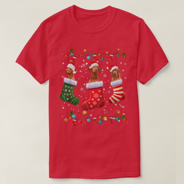 Funny Vizsla Christmas Socks Lights Funny Dog Lieb T-Shirt (Design vorne)
