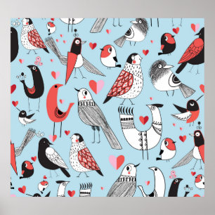 Funny Vogel Illustrationen, Grafik nahtlos. Poster