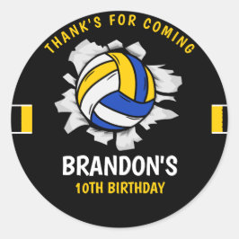 Funny Volleyball Boy Birthday Runder Aufkleber