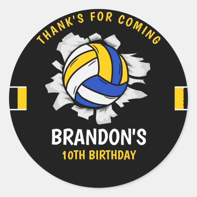 Funny Volleyball Boy Birthday Runder Aufkleber (Vorderseite)