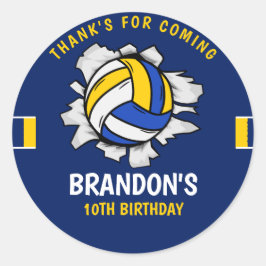 Funny Volleyball Boy Birthday Runder Aufkleber