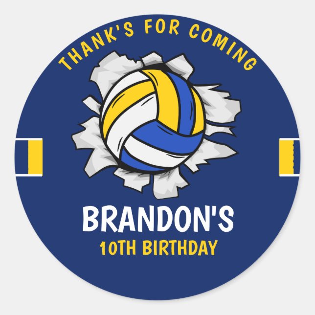 Funny Volleyball Boy Birthday Runder Aufkleber (Vorderseite)