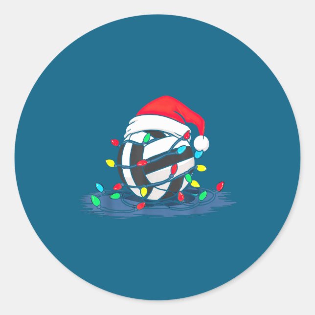 Funny Volleyball Christmas Graphics Lights Lover P Runder Aufkleber (Vorderseite)
