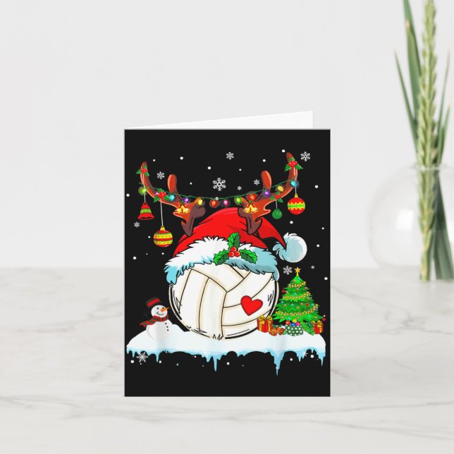 Funny Volleyball Christmas Reindeer Santa Hat Ligh Karte (Vorderseite)