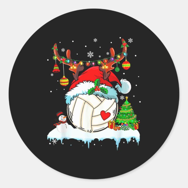Funny Volleyball Christmas Reindeer Santa Hat Ligh Runder Aufkleber (Vorderseite)