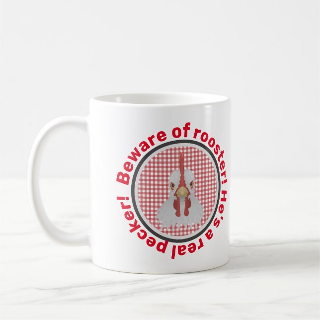 Funny Vorsicht vor Rooster Real Pecker Gingham Kaffeetasse (Links)
