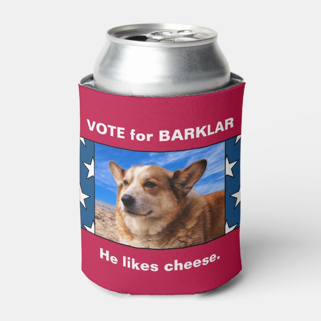 Funny Vote für Dog USA Election Fun Kampagne Foto Dosenkühler (Kanne Vorderseite)
