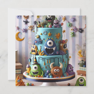 FUNNY WACKY MONSTER CAKE BIRTHDAY EINLADUNG