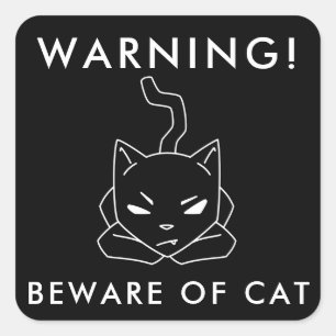 Funny Warning Sign   Angry Cat Logo Quadratischer Aufkleber