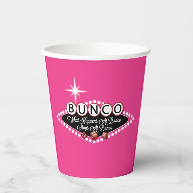 Funny, was bei Bunco Bleibe, bei Bunco Pappbecher (Vorderseite)