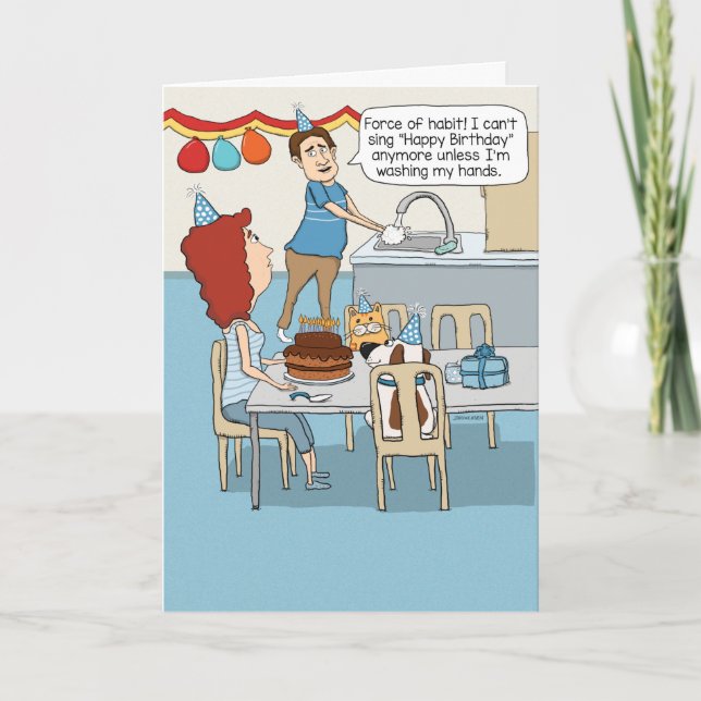 Funny Washing Hands Singing Happy Birthday Karte (Vorderseite)