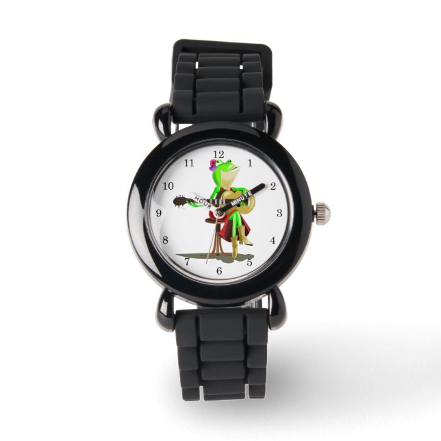 Funny Watch mit Frog Playing Guitar Armbanduhr (Vorderseite)