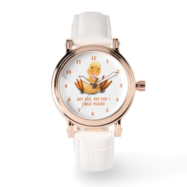 Funny Watch with Happy Yellow Duck - Lächeln Armbanduhr (Vorderseite)