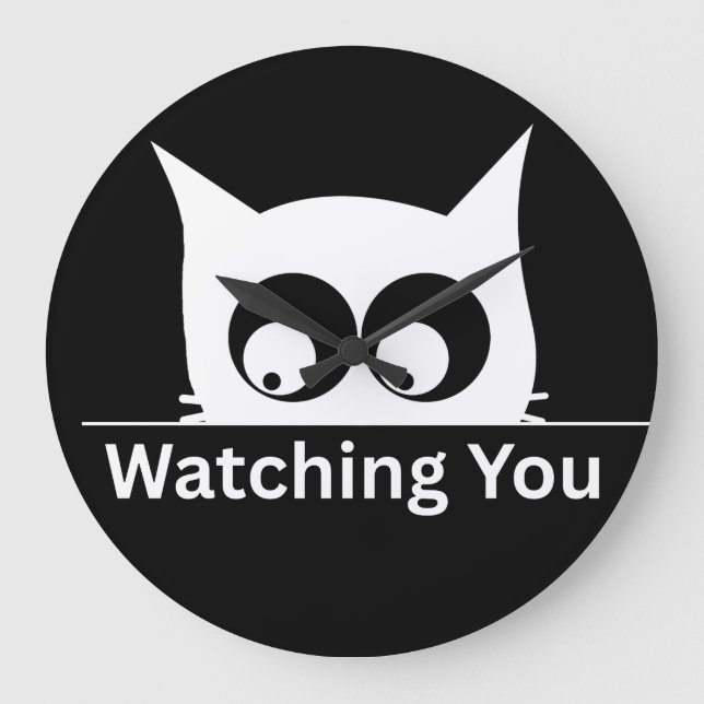 Funny Watching You Cat Cute Minimal Große Wanduhr (Vorderseite)